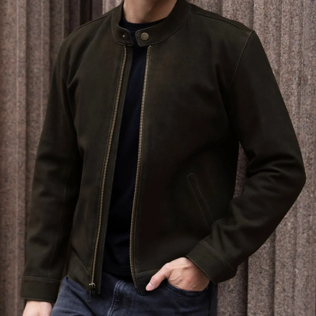 Racer Jacket | Dark Olive Suede 1 Racer Jacket | Dark Olive Suede
