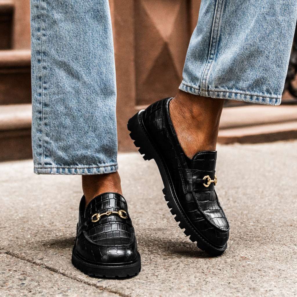 Penny | Black & Gold Croco 6 Penny | Black & Gold Croco
